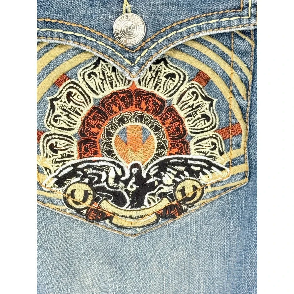 Vintage True Religion Bobby Mens Blue Straight Leg Embroidered Eagle Jeans 46x29